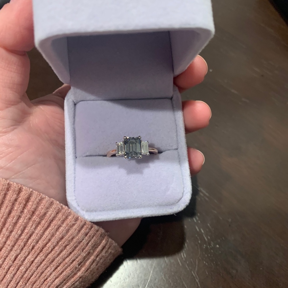 Grey Moissanite Three Stone Ring